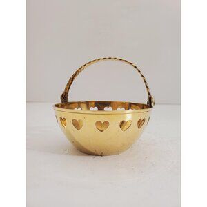 Vintage Brass Dish - Vintage Brass Basket with handle - brass round basket -